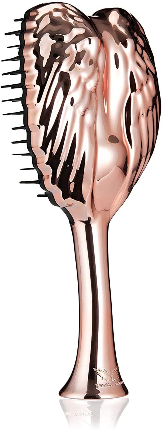 فرشاة شعر تانجل أنجل لفك تشابك الشعر مضادة للكهرباء الساكنة مع شعيرات ناعمة مقاومة للحرارة والماء فرشاة احترافية لفك تشابك الشعر للنساء للشعر الناعم والسميك والمجعد والمتموج باللون الوردي الذهبي