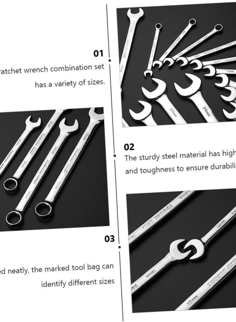 GGOOT 14pcs Hardware Tool Wrench Set Ratchet Wrench Storage Bag Combination Spanner Professional Spanner Set Easy to Carry  - Image 5
