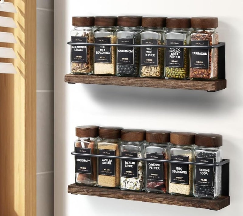 KitHero 2 Pack Strong Magnetic Spice Rack Organizer for Refrigerator and Microwave Oven, Metal Fridge Shelf, Space Saver for Kitchen Organization and Storage, Black - Image 1