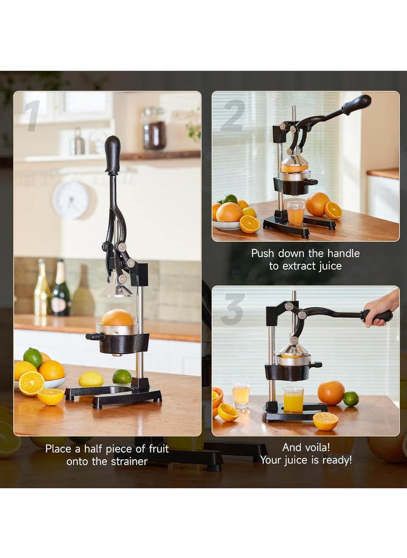 R.VIHAN - Heavy Duty Manual Citrus Juicer Extra Large Iron Hand Press Fruit Squeezer for Orange Lemon Lime and Grapefruit Commercial Grade Stainless Steel Manual Juicer for Fresh Healthy Seedless Juice Handheld Juicer for Home Kitchen Cafes Restaurants and any Business Use - Image 1