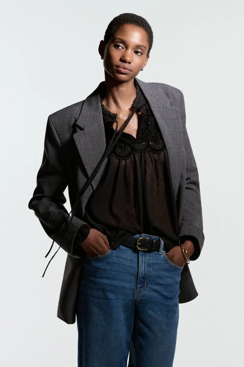 H&M Sheer lace-detail blouse