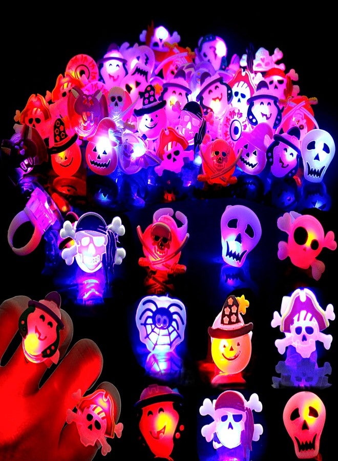 DERAYEE Halloween LED Rings for Kids, 50Pcs Light Up Ring Toys Halloween Party Favors Flash Finger Lights Glow in The Dark Treats Goodie Bag Fillers - Image 2