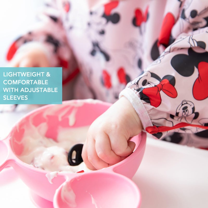 Bumkins Disney Bibs, Baby and Toddler Girls and Boys 6-24 Months, Long Sleeve, Essential Must Have for Eating, Feeding, Mess Saving Lightweight Waterproof Fabric Sleeved Smock, Minnie Mouse Classic - Image 4