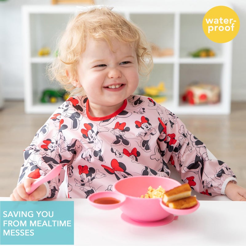 Bumkins Disney Bibs, Baby and Toddler Girls and Boys 6-24 Months, Long Sleeve, Essential Must Have for Eating, Feeding, Mess Saving Lightweight Waterproof Fabric Sleeved Smock, Minnie Mouse Classic - Image 2