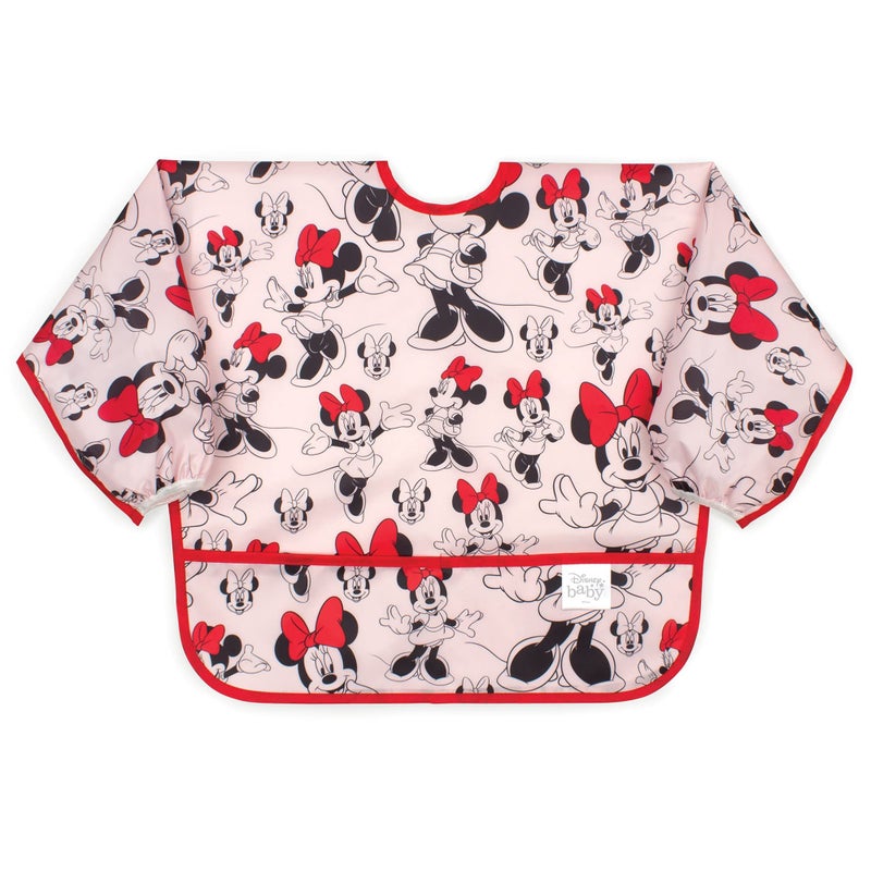 Bumkins Disney Bibs, Baby and Toddler Girls and Boys 6-24 Months, Long Sleeve, Essential Must Have for Eating, Feeding, Mess Saving Lightweight Waterproof Fabric Sleeved Smock, Minnie Mouse Classic - Image 1