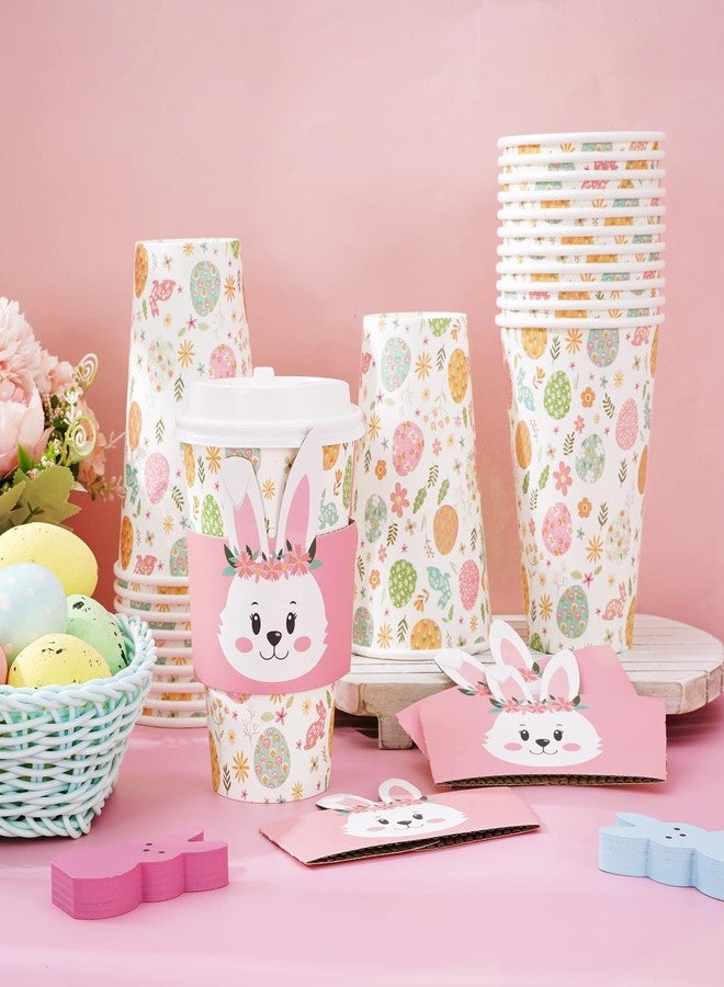 JarThenaAMCS جرثينا AMCS 48 عبوة أكواب قهوة قابلة للتصرف مع أغطية وأكمام أكواب ورقية على شكل بيض عيد الفصح وأرانب أكواب شرب بألوان الباستيل لعيد الفصح لوازم حفلات الربيع - Image 5