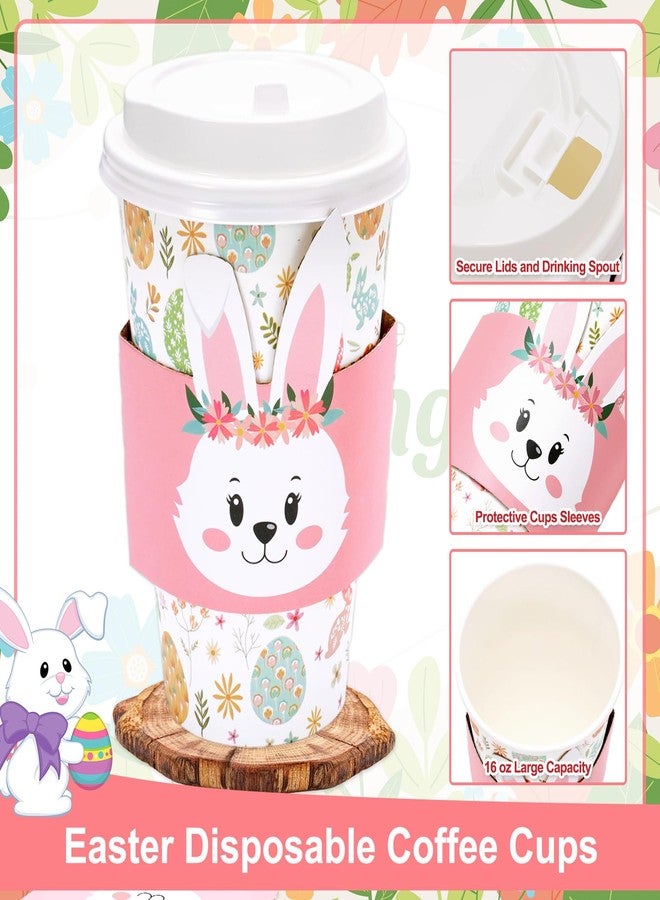 JarThenaAMCS جرثينا AMCS 48 عبوة أكواب قهوة قابلة للتصرف مع أغطية وأكمام أكواب ورقية على شكل بيض عيد الفصح وأرانب أكواب شرب بألوان الباستيل لعيد الفصح لوازم حفلات الربيع - Image 3