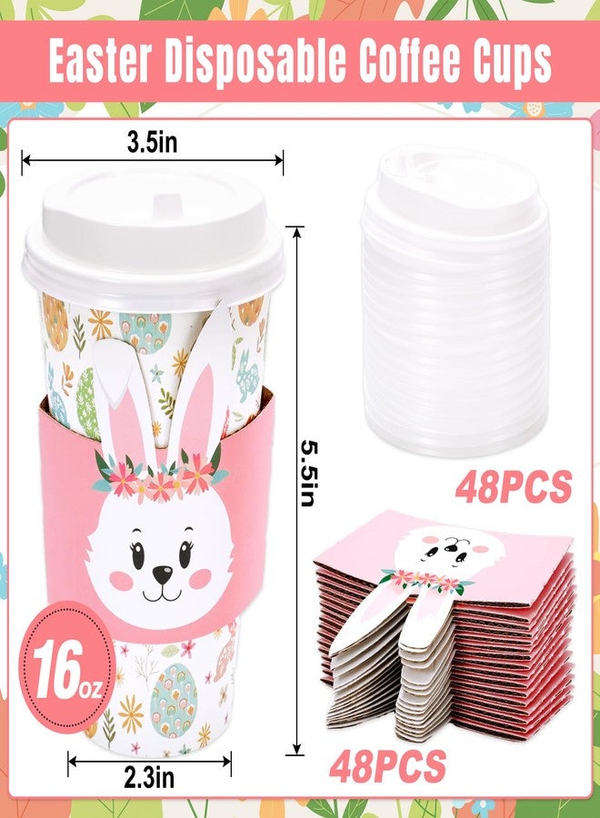 JarThenaAMCS جرثينا AMCS 48 عبوة أكواب قهوة قابلة للتصرف مع أغطية وأكمام أكواب ورقية على شكل بيض عيد الفصح وأرانب أكواب شرب بألوان الباستيل لعيد الفصح لوازم حفلات الربيع - Image 2