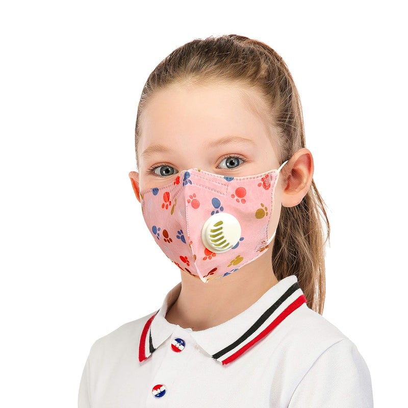 Vritraz قناع وجه للأطفال مضاد للتلوث من الكربون النشط PM 2.5 مع صمام تنفس (أزرق، وردي، عبوة من 2) - Image 4
