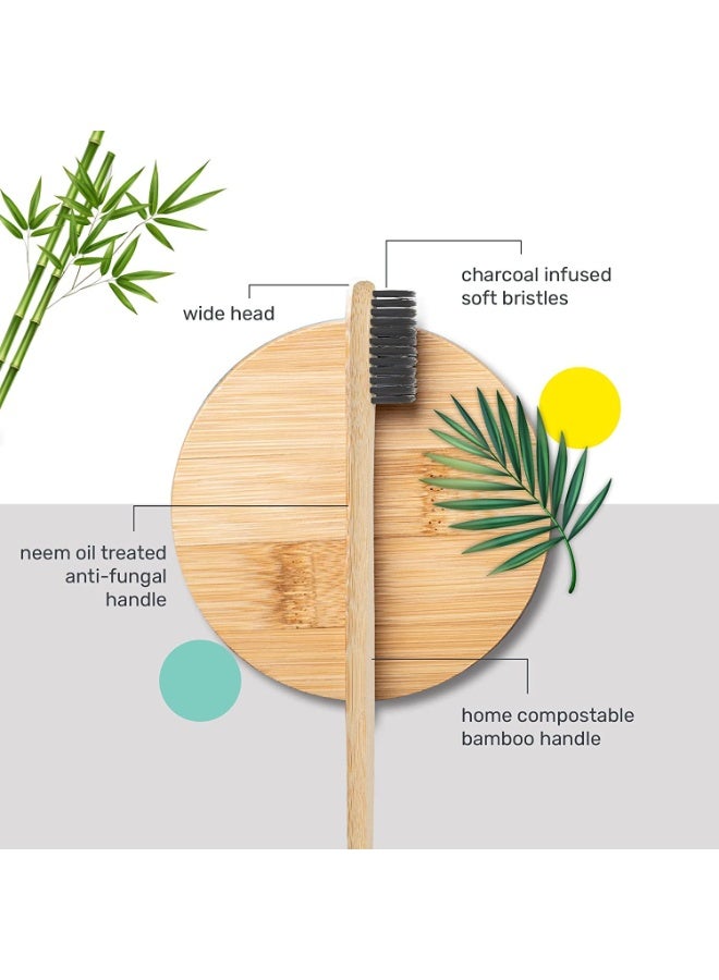 awenest Bamboo Toothbrush With Charcoal Activated Soft Bristles - Pack Of 3 | Treated With Neem Oil | For Fungus Protection | Bpa Free, Biodegradable And Compostable Handle | Eco-friendly | - Image 3