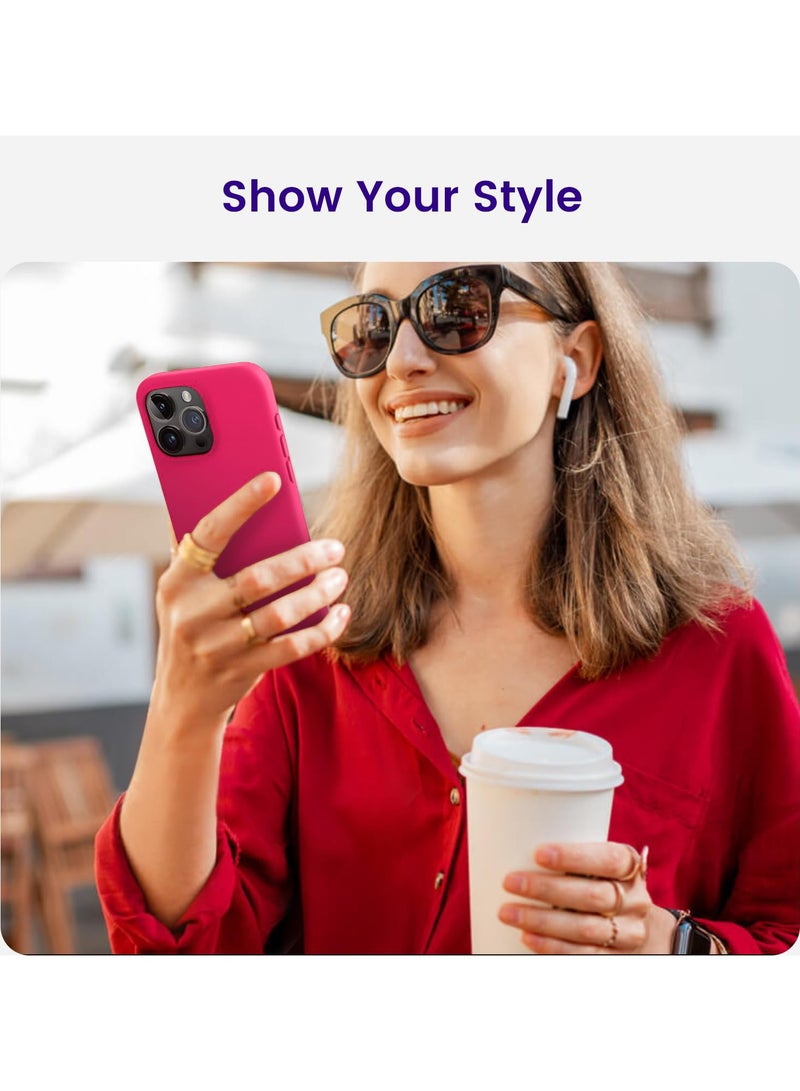 Compatible with iPhone 12 Pro Max Case 6.7 Inch Slim Liquid Silicone 4 Layers Soft Gel Rubber Shockproof Protective Phone Case with Anti Scratch Microfiber Lining (Neon Pink) - Image 3