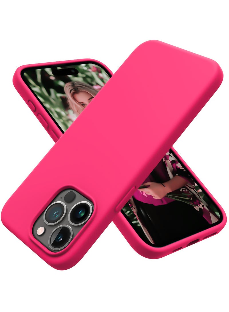 Compatible with iPhone 12 Pro Max Case 6.7 Inch Slim Liquid Silicone 4 Layers Soft Gel Rubber Shockproof Protective Phone Case with Anti Scratch Microfiber Lining (Neon Pink) - Image 1
