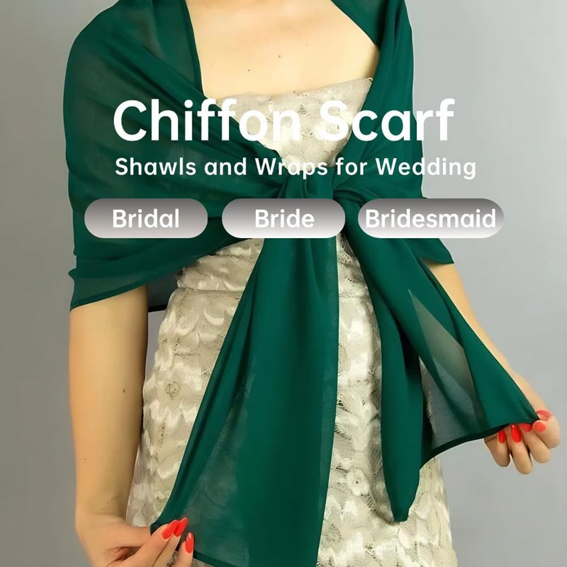 Harewom Chiffon Hijab for Women Sheer Shawl and Wraps for Wedding Bridal Scarves Summer Lightweight Sun-proof Scarf Dark Green - Image 4