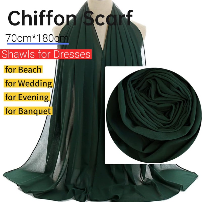 Harewom Chiffon Hijab for Women Sheer Shawl and Wraps for Wedding Bridal Scarves Summer Lightweight Sun-proof Scarf Dark Green - Image 2