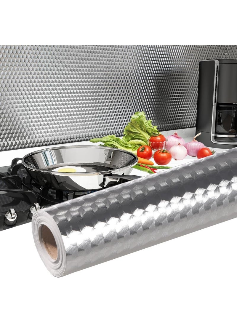 DELGREEN 1 Roll Kitchen Wallpaper Oil Proof Waterproof Sticker Aluminum Foil Self-Adhesive Paper Silver Cabinet Liner Heat Resistant Peel and Stick Backsplash - Image 1
