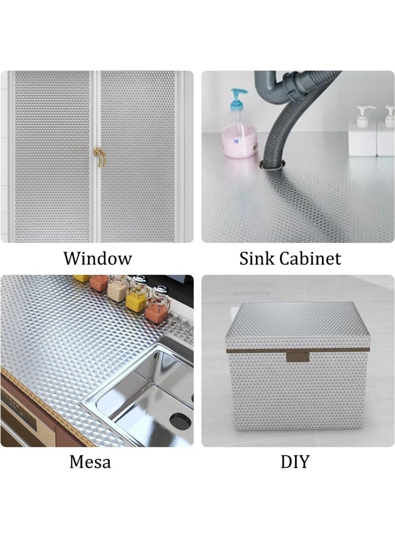 DELGREEN 1 Roll Kitchen Wallpaper Oil Proof Waterproof Sticker Aluminum Foil Self-Adhesive Paper Silver Cabinet Liner Heat Resistant Peel and Stick Backsplash - Image 5