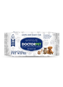 DOCTERPET Doctor Pet Wipes 56's – 99% Water Content,Fragrance Free,Hypoallergenic, Extra Large Wipes for Daily Cleansing  - Image 1