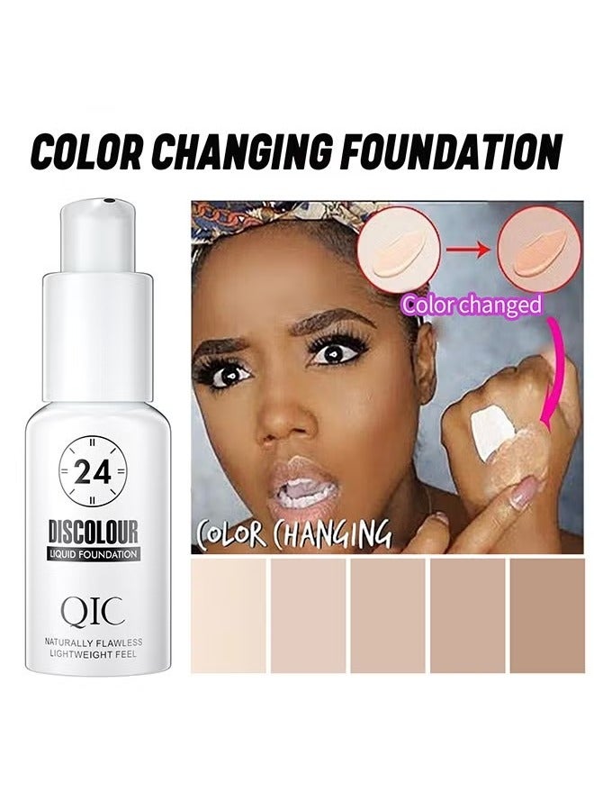 QIC discolour liquid foundaton Color Changing Liquid Foundation,24H Naturally Flawless Lightweight Feel, for Different Skin Tone, Foundation Makeup Base Nude Face Liquid Full Coverage Concealer 30G - Image 4