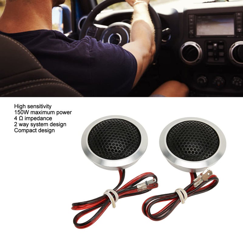 Bewinner 2pcs Car Dome Tweeters, 150W Dome Tweeter, 4 Ohms 2 Way System High Sensitivity Dome Tweeter for Car Systems, Pair Silver Black - Image 2