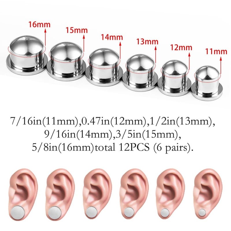 Earblity 6 pairs 11-16mm 1mm Increments Stainless Steel Ear Stretching Kit with 2PCS O-Rings/Pair,Comfy Pain-free Single Flared Dead Stretching Gauges Tunnels Plugs,Silver Body Piercing - Image 2