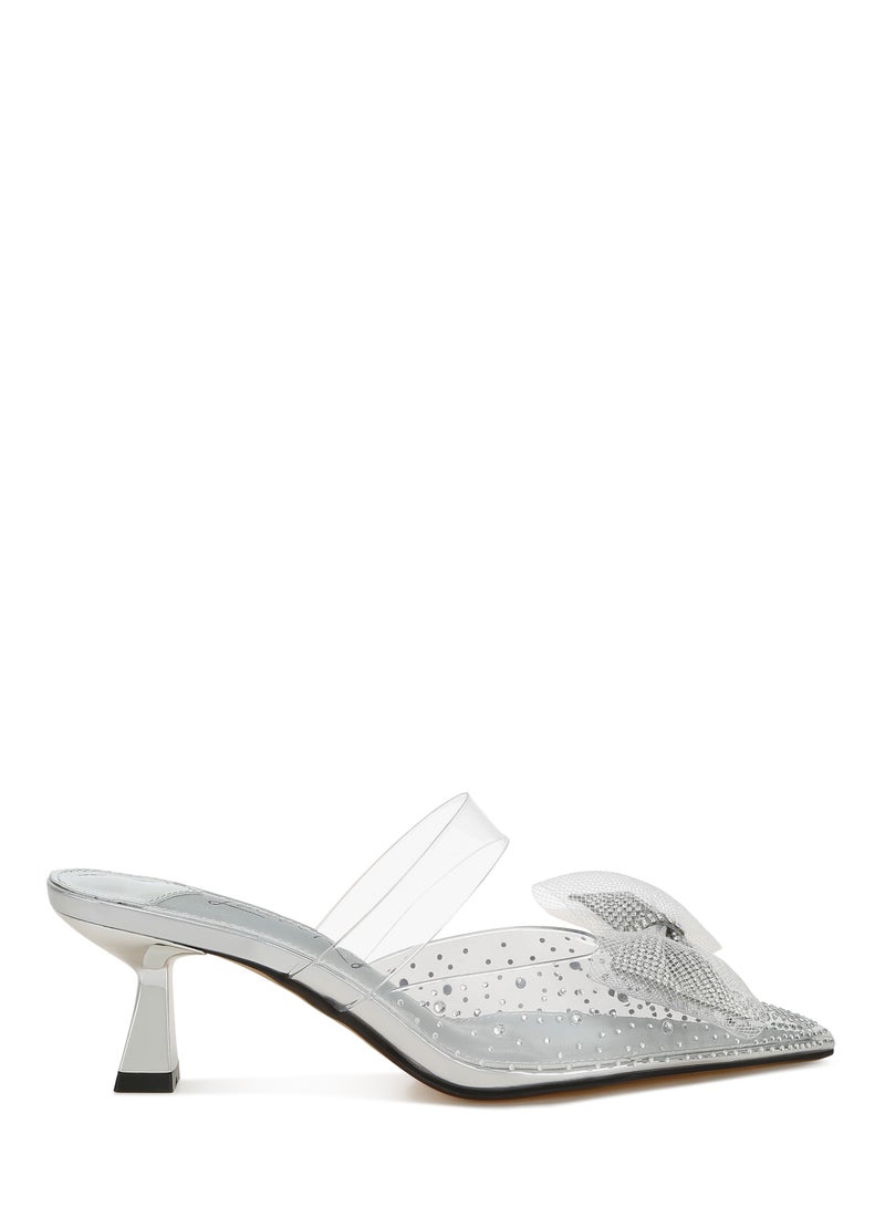 London Rag Embellished Bow Kitten Heels in Silver  - Image 1
