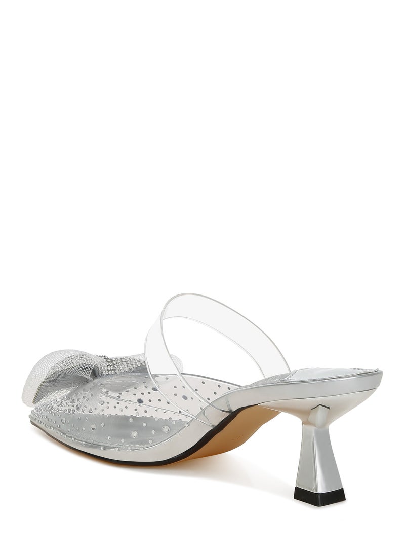 London Rag Embellished Bow Kitten Heels in Silver  - Image 3