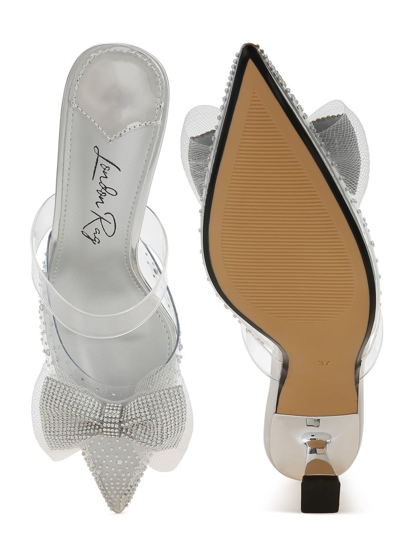 London Rag Embellished Bow Kitten Heels in Silver  - Image 4