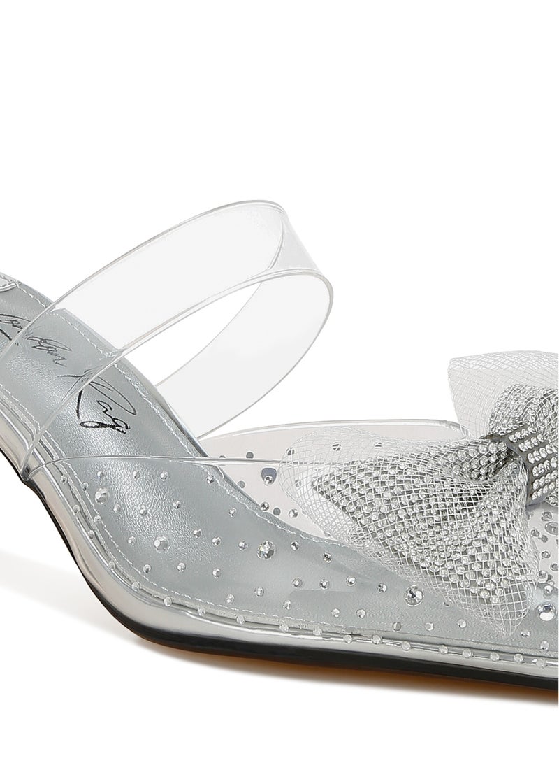 London Rag Embellished Bow Kitten Heels in Silver  - Image 5