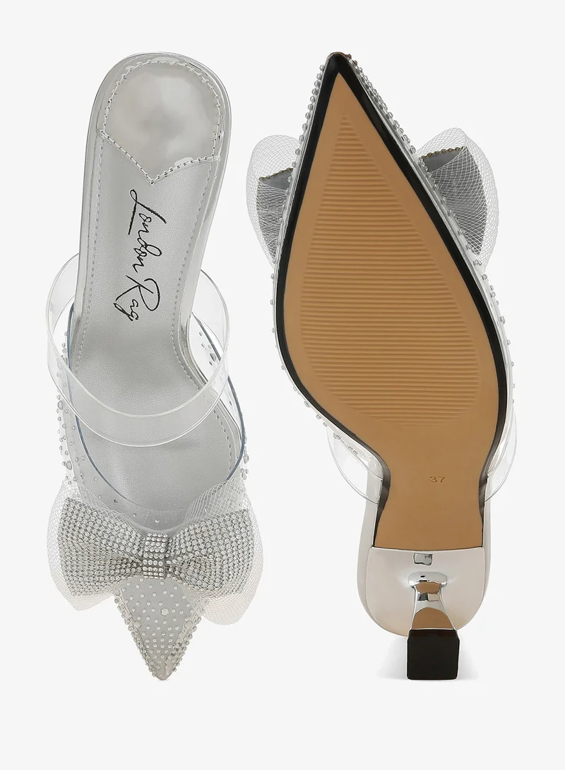 London Rag Silver Embellished Bow Kitten Heels in Silver for Women | Best Price UAE