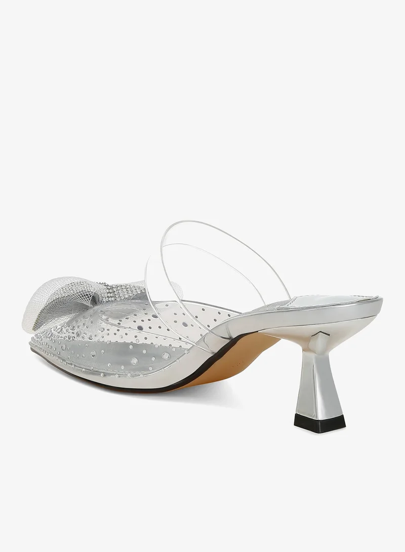 London Rag Silver Embellished Bow Kitten Heels in Silver for Women | Best Price UAE