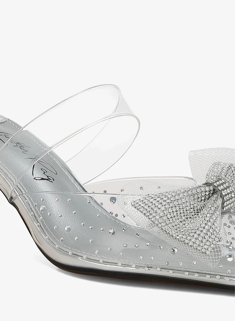 London Rag Silver Embellished Bow Kitten Heels in Silver for Women | Best Price UAE