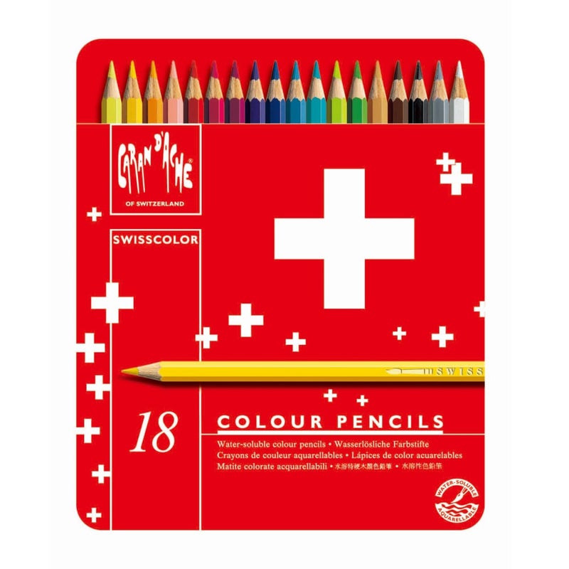 Caran d'Ache Creative Art Materials Swisscolor Pencils Metal Box, Set of 18 (1285.718) - Image 1
