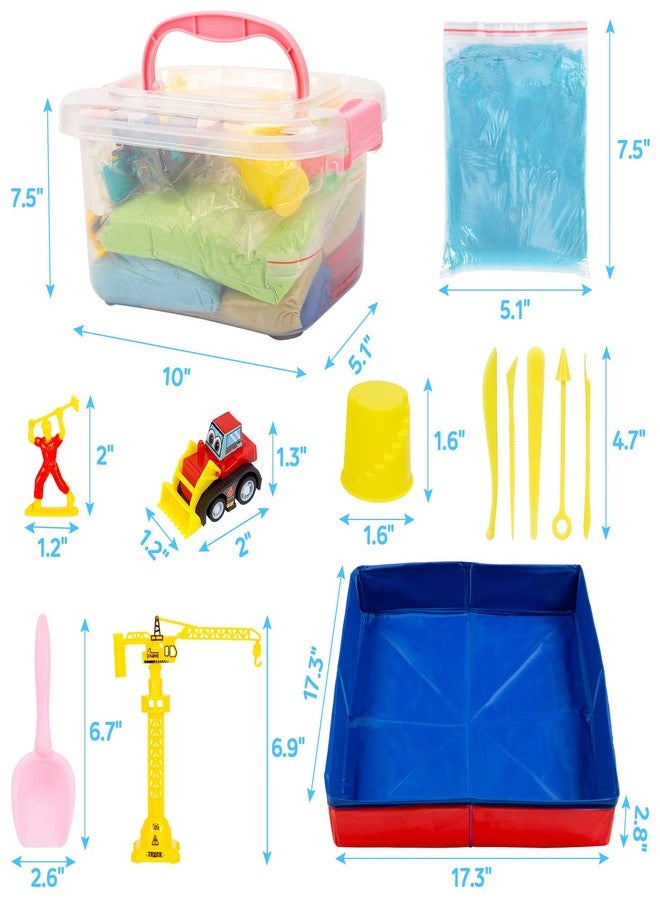 ThinkMax Sand Set for Kids, 6 Mini Construction Trucks, Castle Sand Molds, Tools & Signs, Foldable Storage Bin, 43PCS Set for Boys & Girls - Image 2