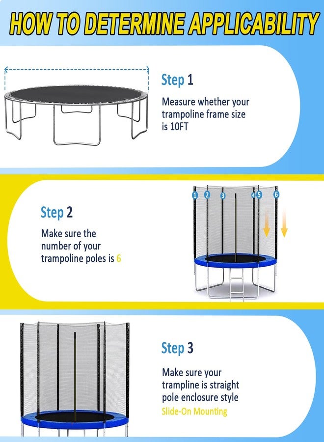 Wadoy 10 Ft Trampoline Net Replacement Safety Enclosure Net for 6 Straight Poles, Slide-On Mounting PE Tightly Woven Mesh Netting Included Ropes (Not Include Trampoline Poles) - Image 3