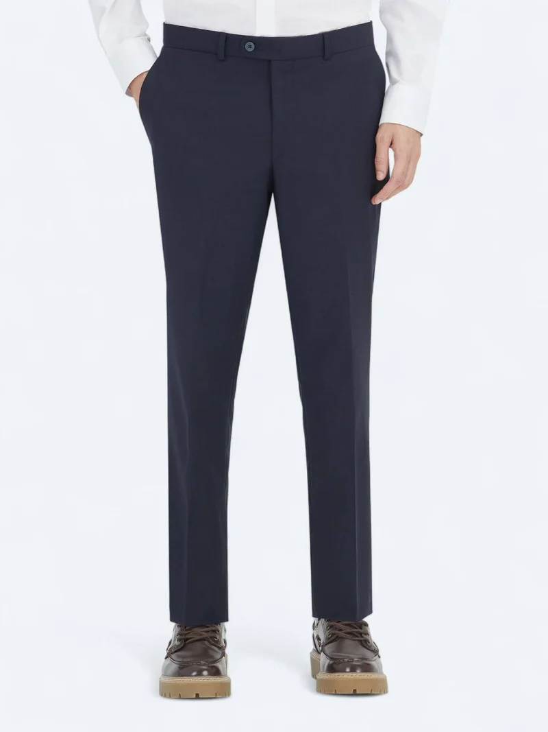 Kip Navy Blue Weaving Fitted Fit Classical Wool Blended Trousers