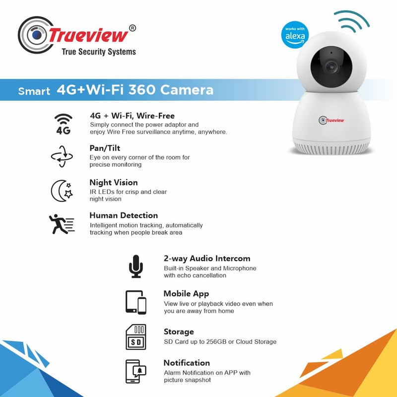 Trueview 4G Sim Based Wi Fi Based Smart CCTV Camera for Home Baby Monitoring Servelance Indoor Camera for Home 4G Smart Camera - Image 3