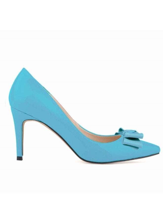 Loquat Pointed Toe Candy Color Low-Cut Low-Vamp Mid Heel Bridesmaid Wedding Shoes 8cm Blue  - Image 1
