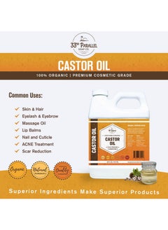 33RD PARALLEL SOAP CO. Castor Oil Premium Cold Pressed Unrefined 100% Pure Natural Castor Oil Promotes Healthy Skin & Hair Thickens Eyebrows & Lengthens Eyelashes Strengthens Nails Cuticles Massage Oil 16 Oz  - Image 3