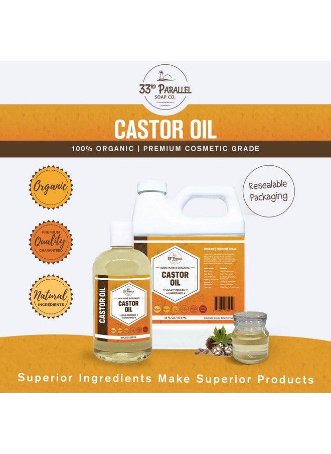 33RD PARALLEL SOAP CO. Castor Oil Premium Cold Pressed Unrefined 100% Pure Natural Castor Oil Promotes Healthy Skin & Hair Thickens Eyebrows & Lengthens Eyelashes Strengthens Nails Cuticles Massage Oil 16 Oz  - Image 2
