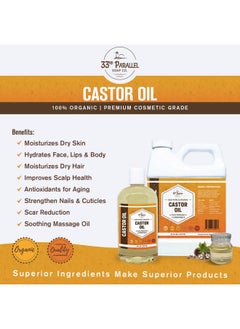 33RD PARALLEL SOAP CO. Castor Oil Premium Cold Pressed Unrefined 100% Pure Natural Castor Oil Promotes Healthy Skin & Hair Thickens Eyebrows & Lengthens Eyelashes Strengthens Nails Cuticles Massage Oil 16 Oz  - Image 4