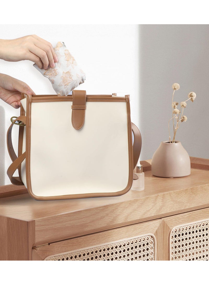 SYOSI Embroidery Makeup Bag, 2Pcs Soft Floral Makeup Bag, for Purse Pocket Cosmetic Pouch Lipstick Storage Container Portable Zipper Organizer, Portable Toiletry Bag, White & Beige - Image 5