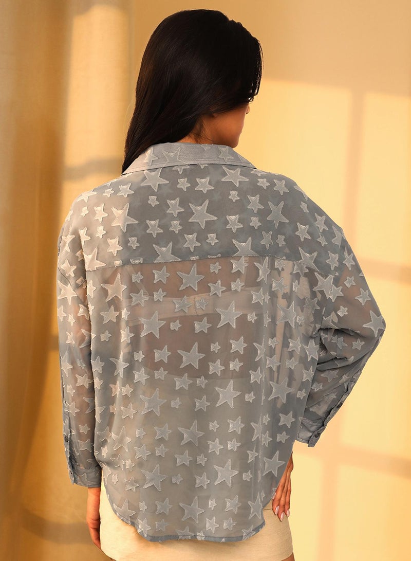 PINACOLADA Women's Icy Blue Star Sheer Shirt - Image 5