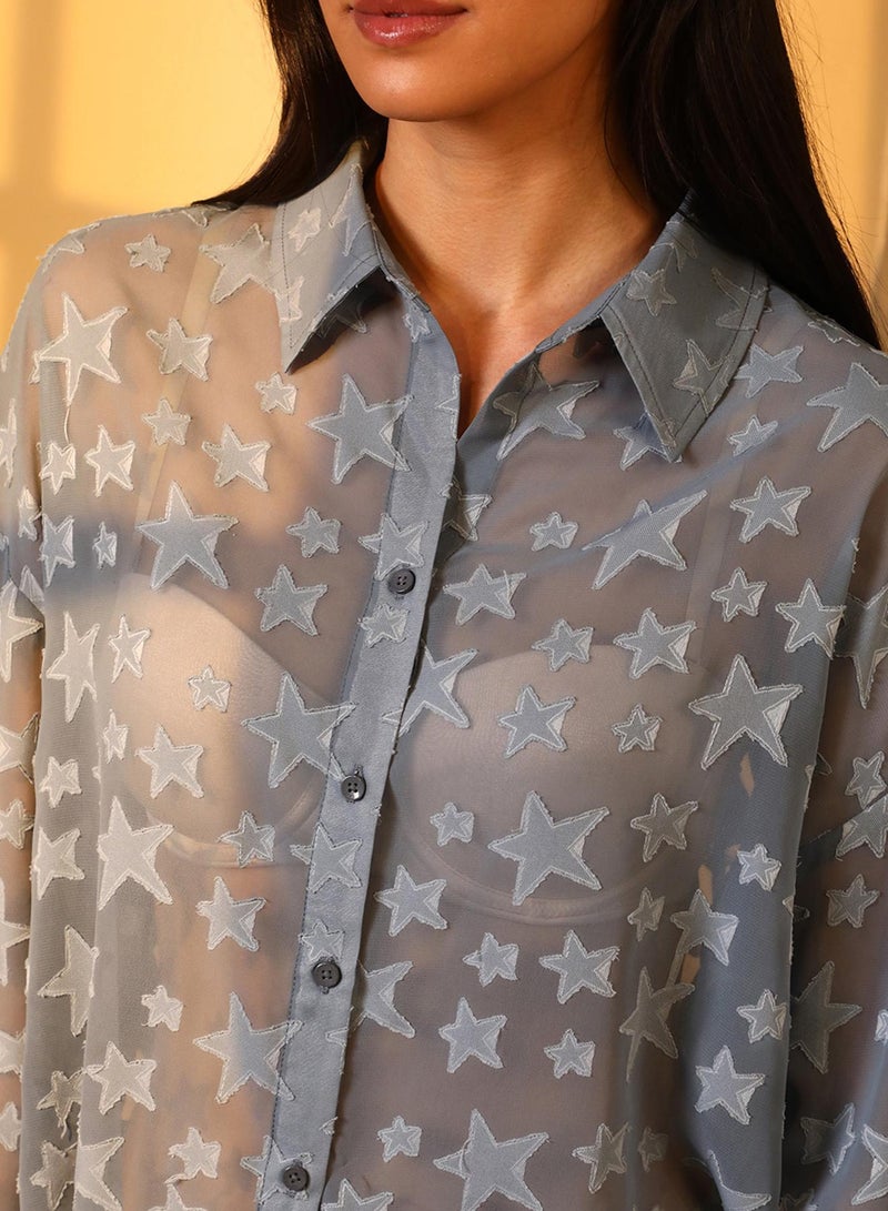 PINACOLADA Women's Icy Blue Star Sheer Shirt - Image 1