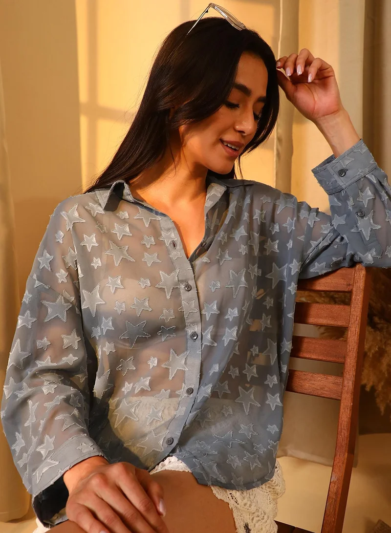 Pinacolada Women's Icy Blue Star Sheer Shirt Women's Icy Blue Star Sheer Shirt for Women | Best Price UAE
