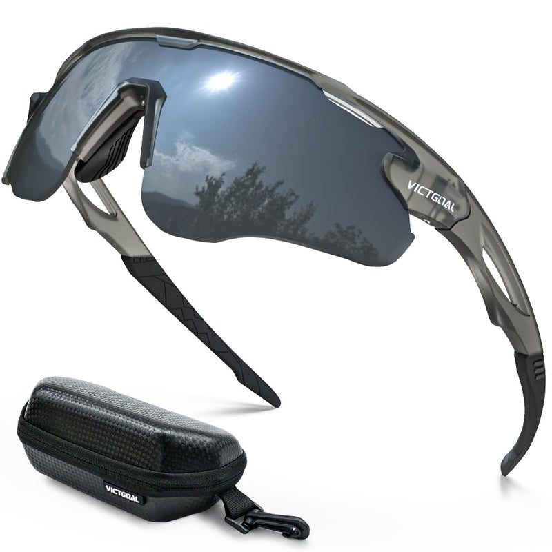 VICTGOAL Cycling Glasses for Men Women with Polarized Lenses UV Protection Cycling Sunglasses TR90 Frame for MTB Bike Glasses (Grey) - Image 1