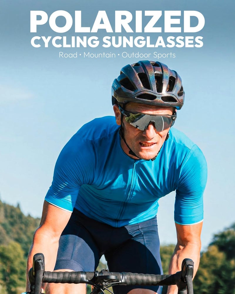 VICTGOAL Cycling Glasses for Men Women with Polarized Lenses UV Protection Cycling Sunglasses TR90 Frame for MTB Bike Glasses (Grey) - Image 2