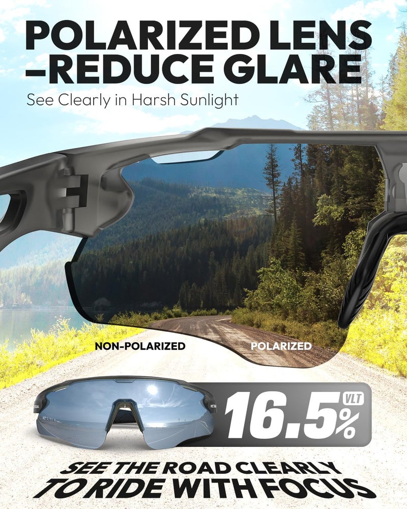 VICTGOAL Cycling Glasses for Men Women with Polarized Lenses UV Protection Cycling Sunglasses TR90 Frame for MTB Bike Glasses (Grey) - Image 3
