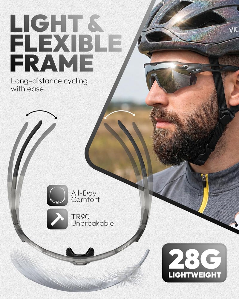 VICTGOAL Cycling Glasses for Men Women with Polarized Lenses UV Protection Cycling Sunglasses TR90 Frame for MTB Bike Glasses (Grey) - Image 5