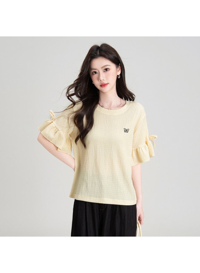 Hstyle Dopamine Dressing Sweet Summer Design Niche Stylish Flared Sleeve Top Women's Loose Short Sleeve T-shirt - Image 3