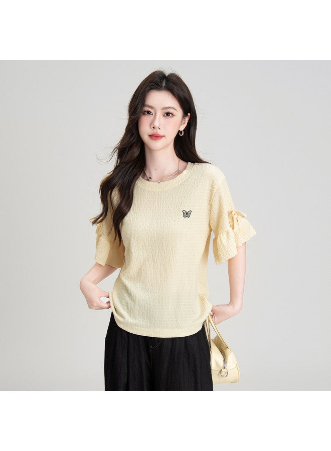 Hstyle Dopamine Dressing Sweet Summer Design Niche Stylish Flared Sleeve Top Women's Loose Short Sleeve T-shirt - Image 4
